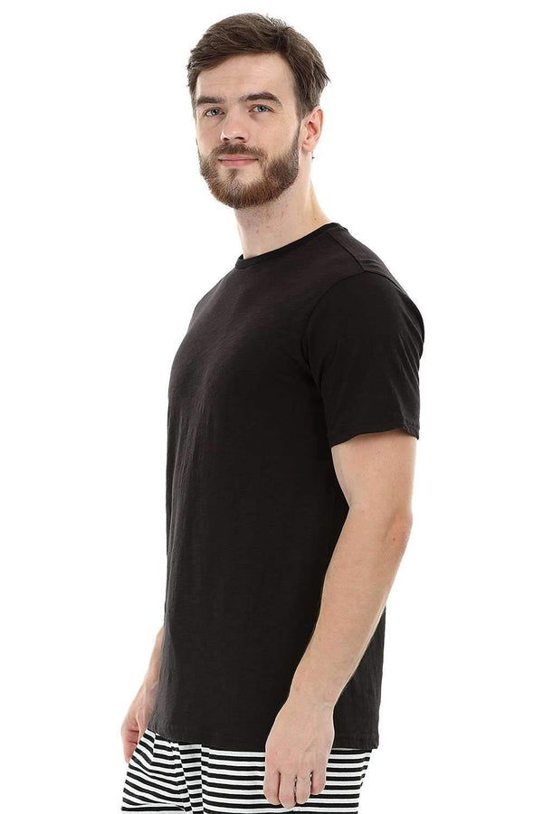 Black Solid Knit Crew T-Shirt