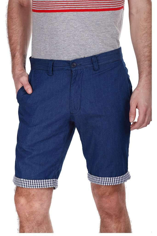 Denim Slub Shorts With Roll Up Check Detail