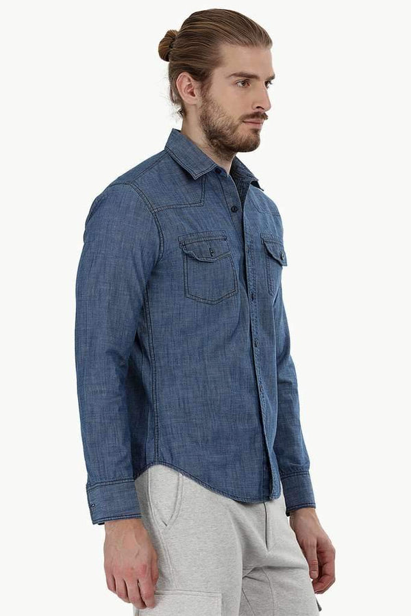 Denim Shirt with Bold Stitch
