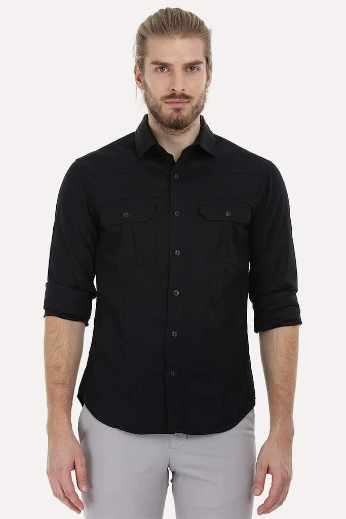 Shirt with Box Pleated Flap Pockets