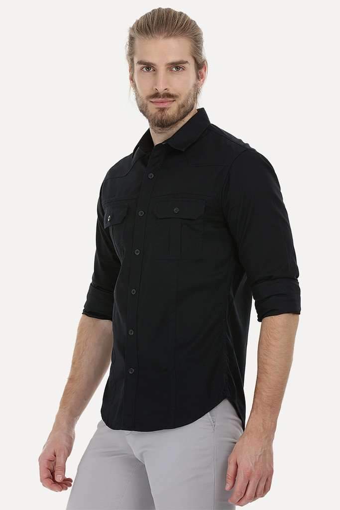 Shirt with Box Pleated Flap Pockets