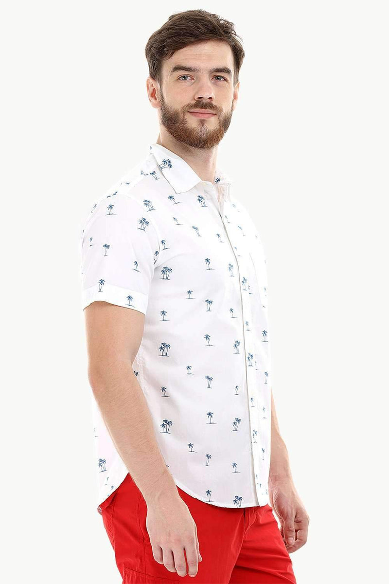 Palm Tree Print White Holida Shirt