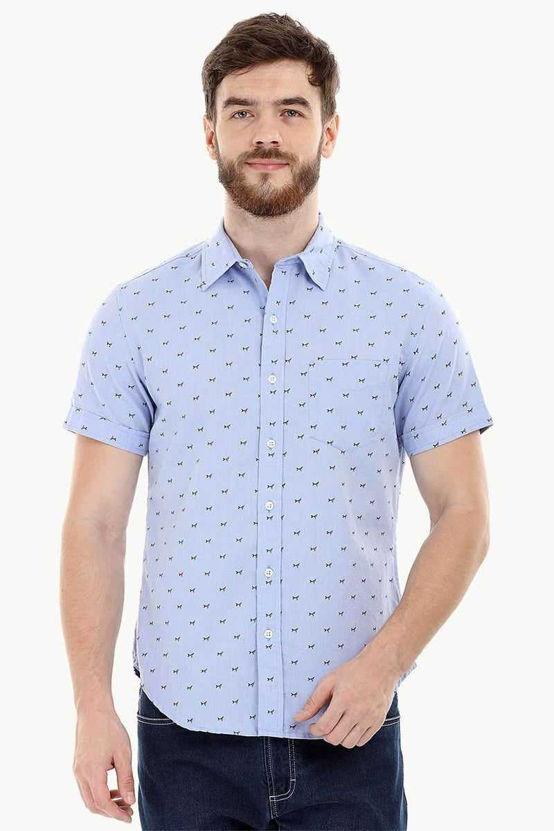 Blue Printed Oxford Summer Shirt