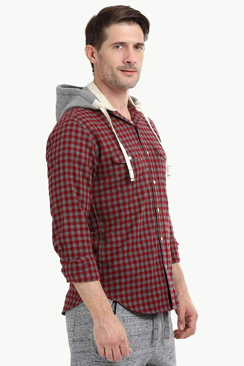 Men's Gingham Hooded Winter Shirt