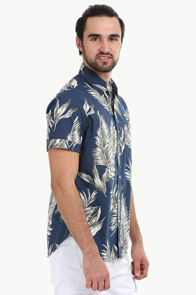 Men's Bold Leaf Print Summer Shirt