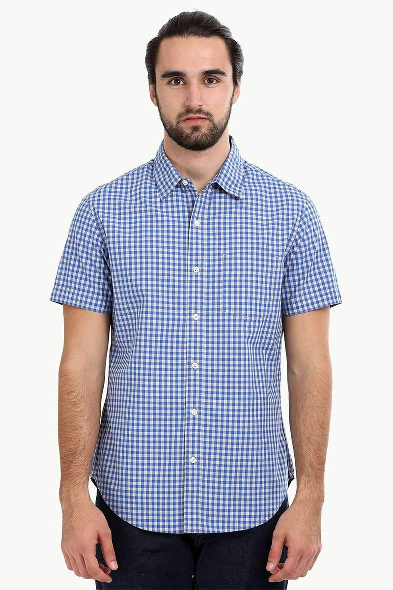 Men's Baby Blue Gingham Summer Shirt