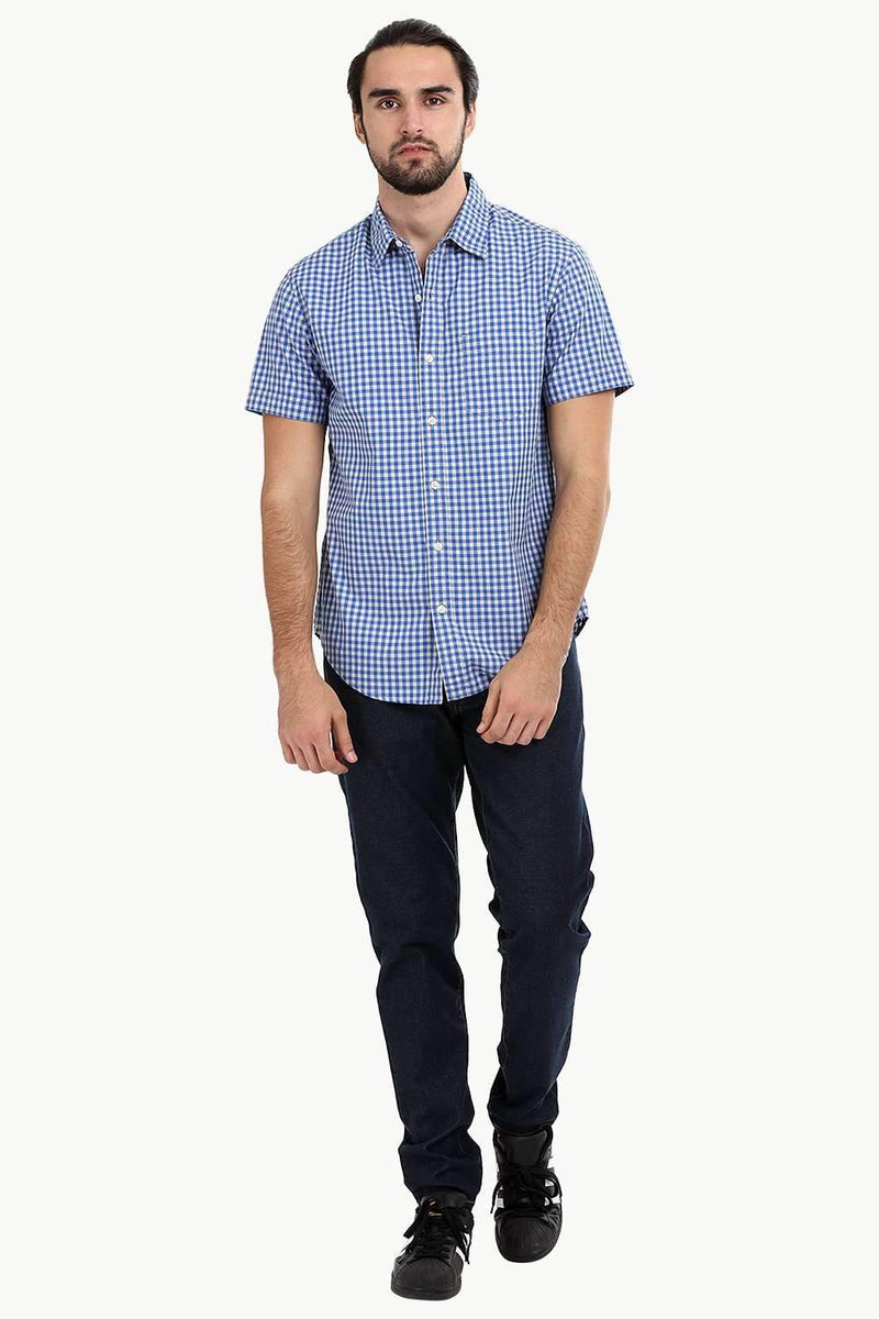 Men's Baby Blue Gingham Summer Shirt