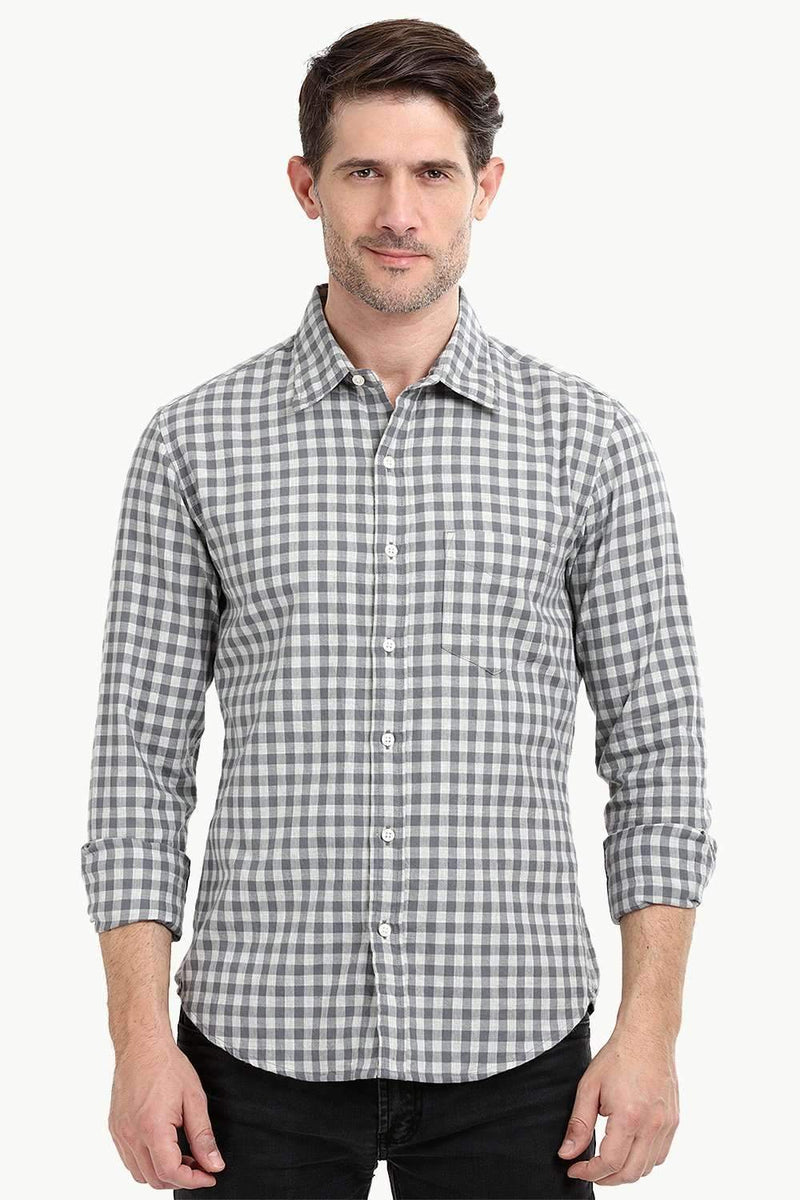 Men's Grey Gingham Check Shirt