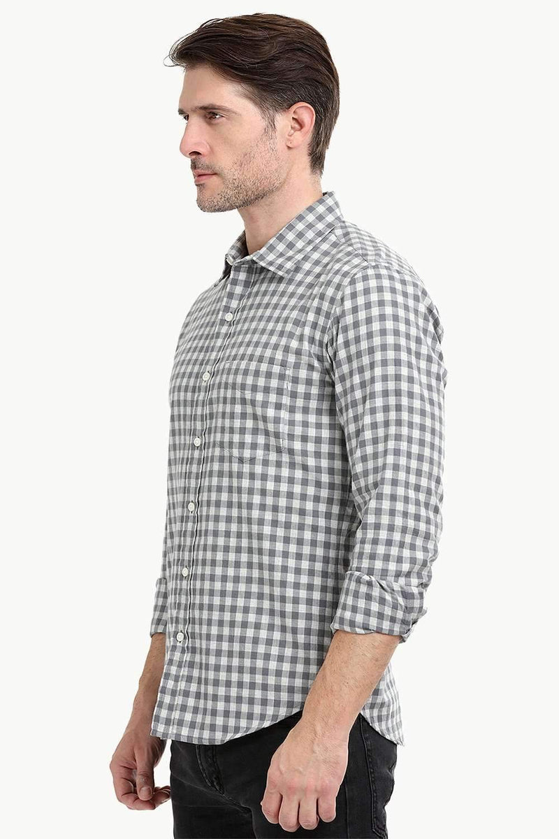 grey gingham dress shirt Grey and Charcoal Melange Gingham Shirt