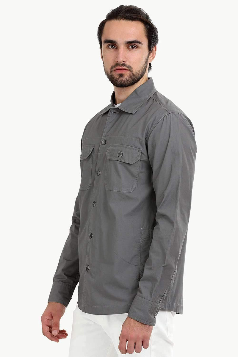 Men's Buttoned Stone Grey Shacket