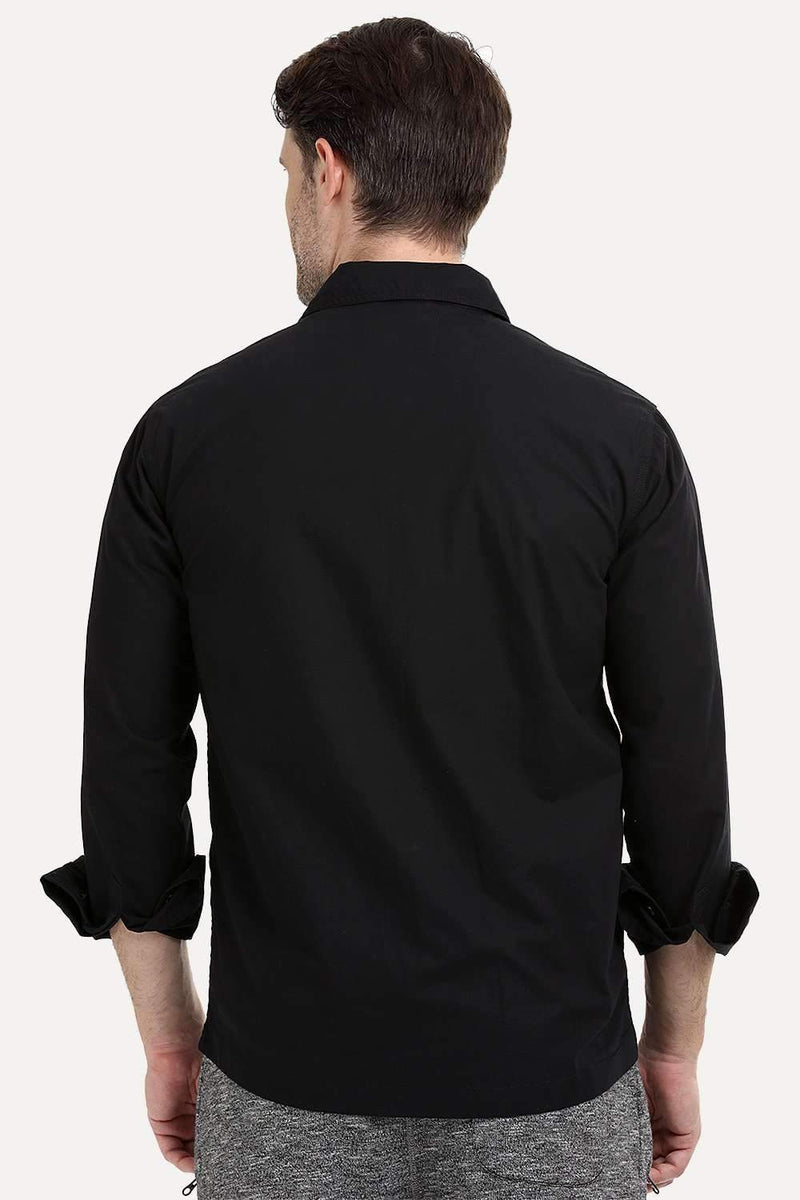Men's Buttoned Jet Black Shacket