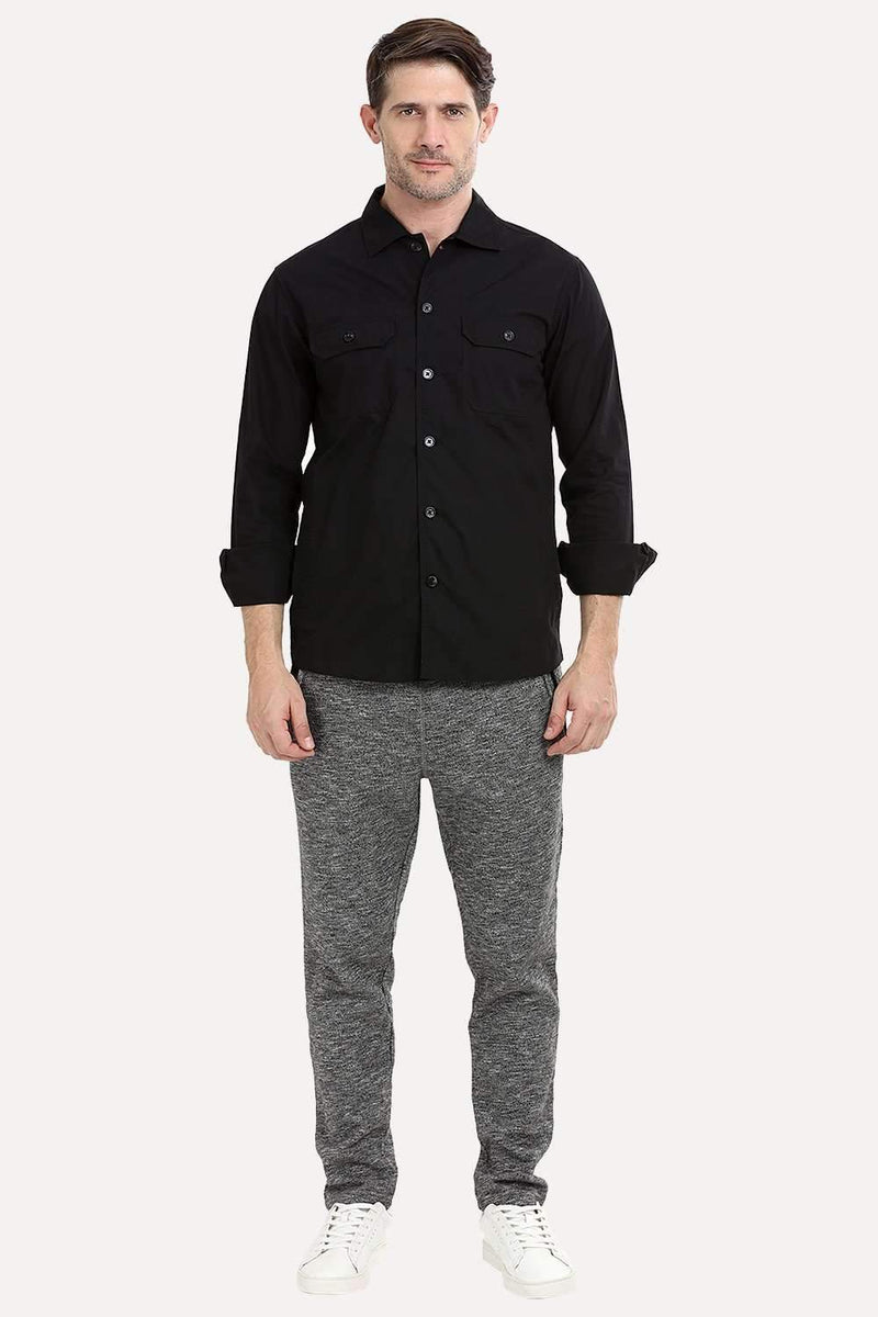 Men's Buttoned Jet Black Shacket