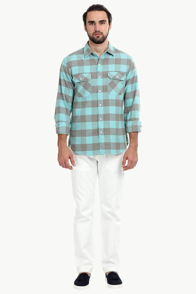 Men's Mint Green Flannel Check Shirt