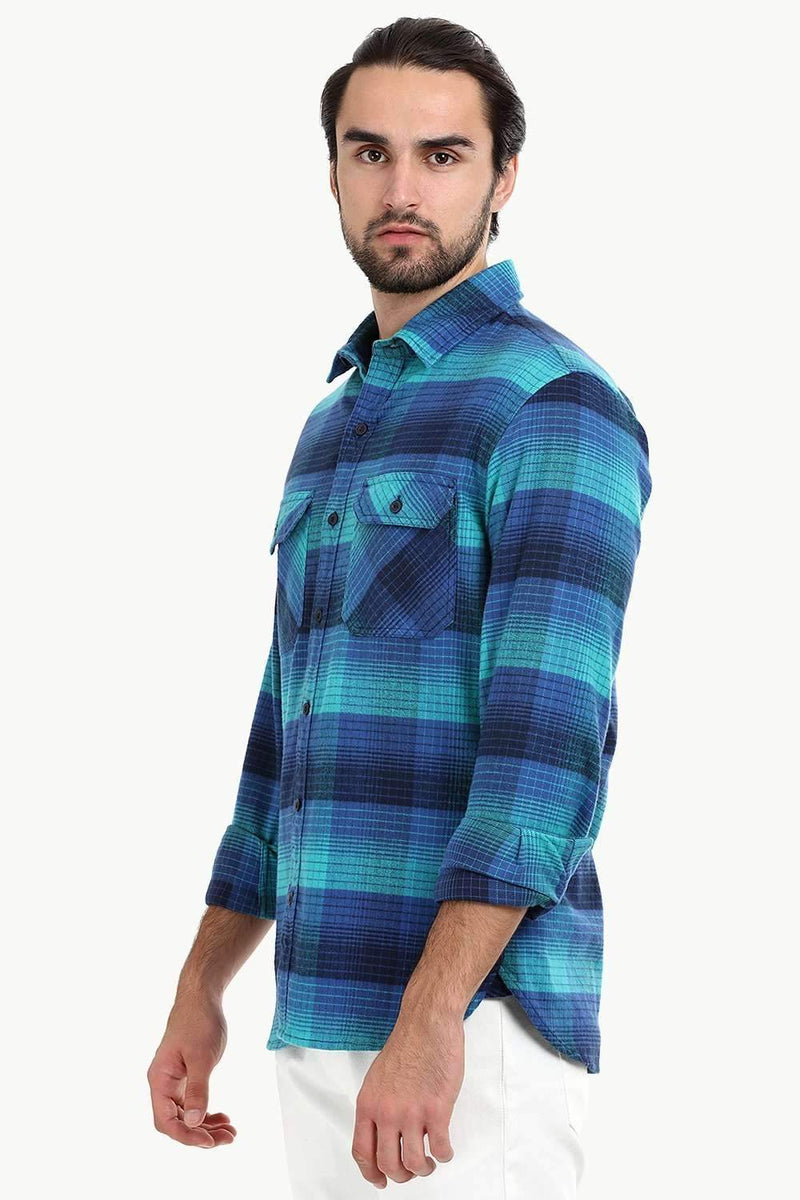 Men's Mint Blue Flannel Check Shirt