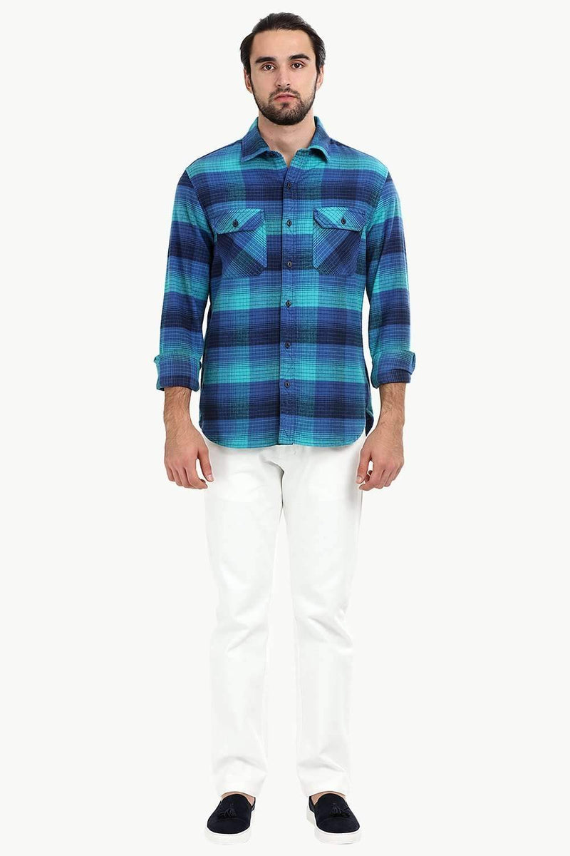 Men's Mint Blue Flannel Check Shirt