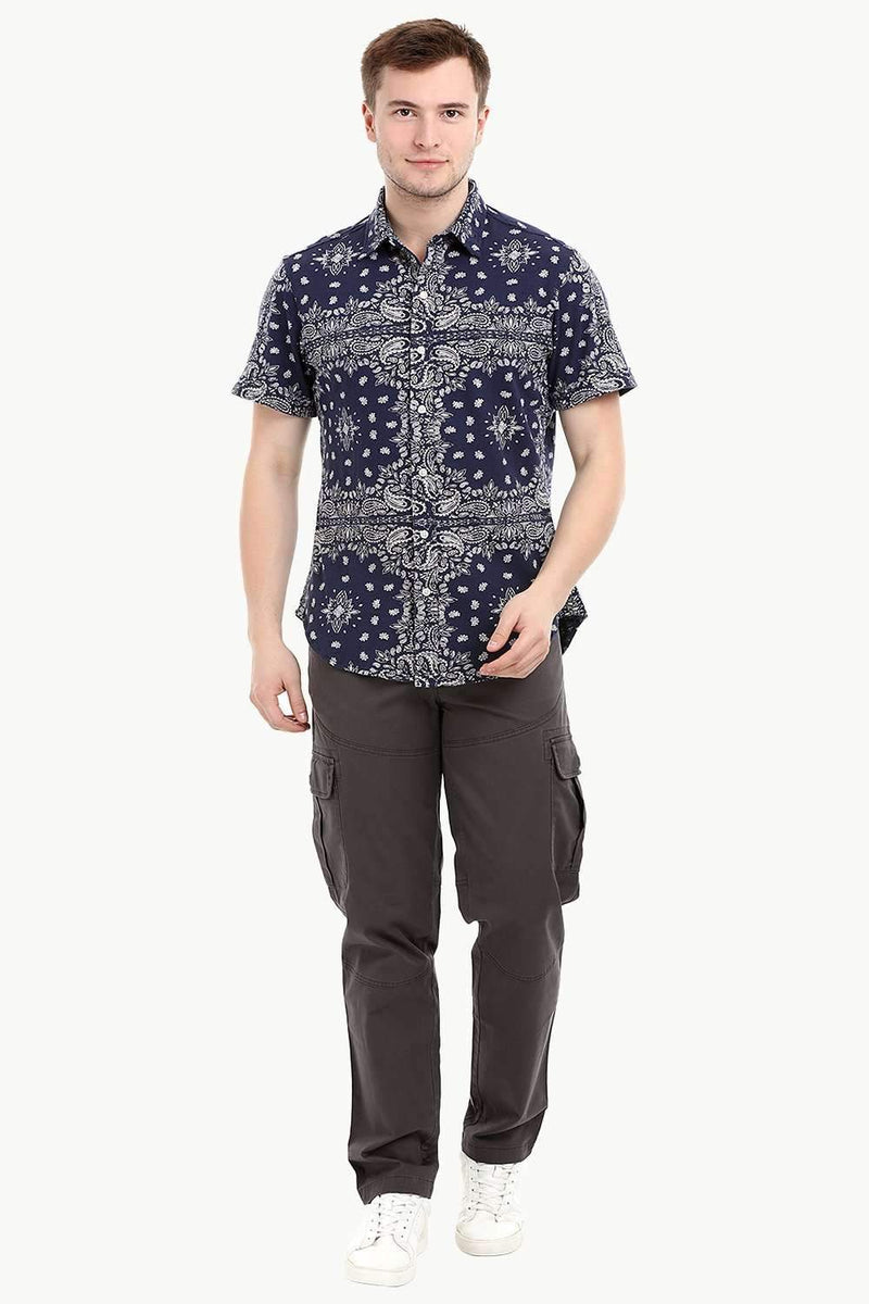 Men's Short Sleeve Bandana Print Knit Shirt