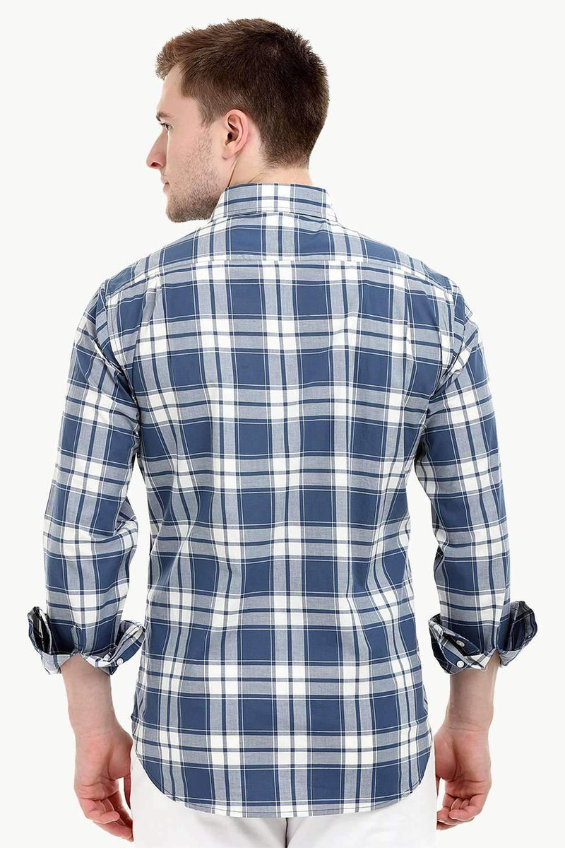 Men's Long Sleeve Windowpane Navy Check Shirt