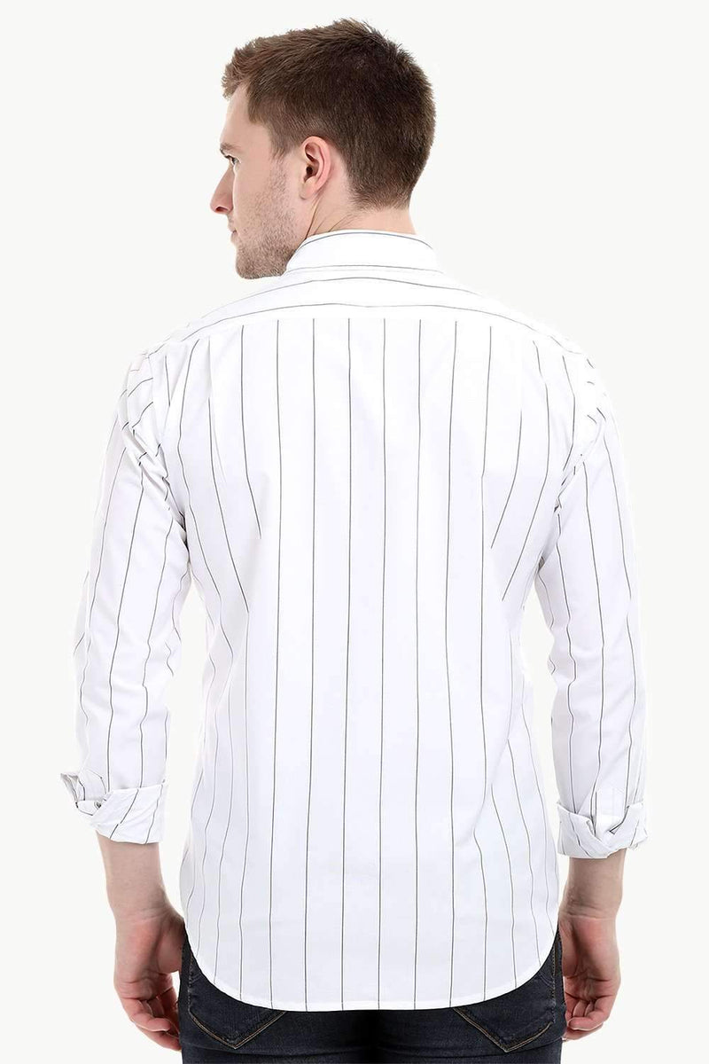 Men's Long Sleeve White Stripe Print Shirt