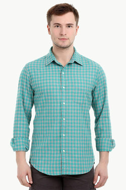 Men's Long Sleeve Green Gingham Shirt