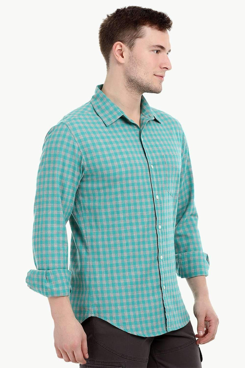 Men's Long Sleeve Green Gingham Shirt