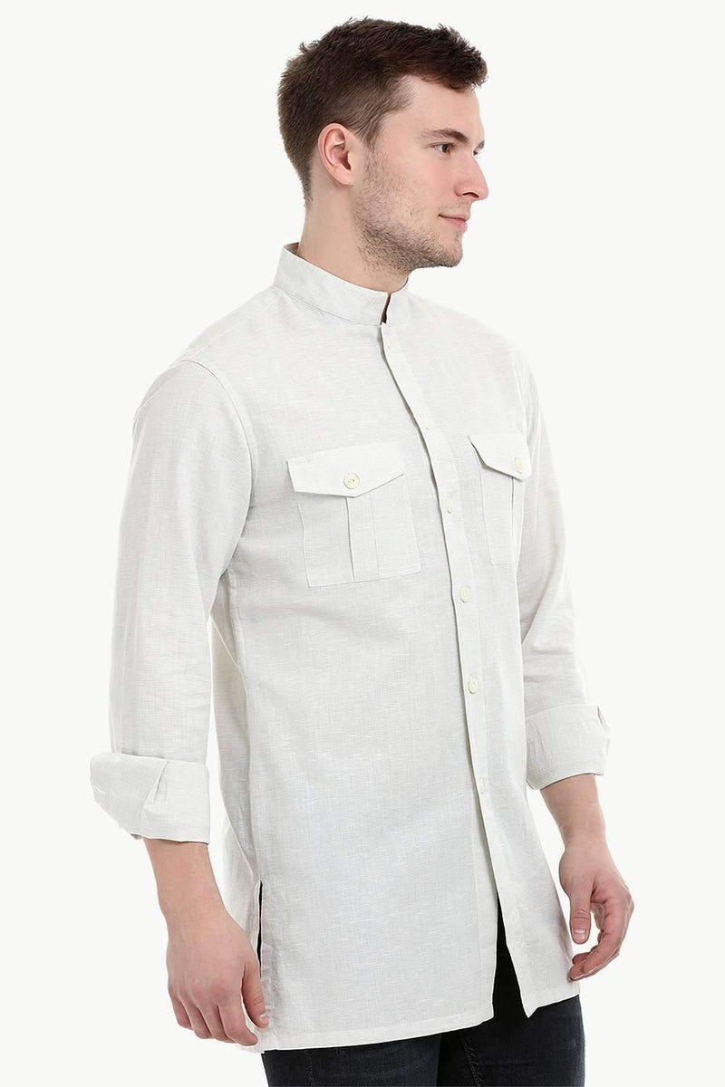 Men's Nehru Collar Short Linen Beige Kurta