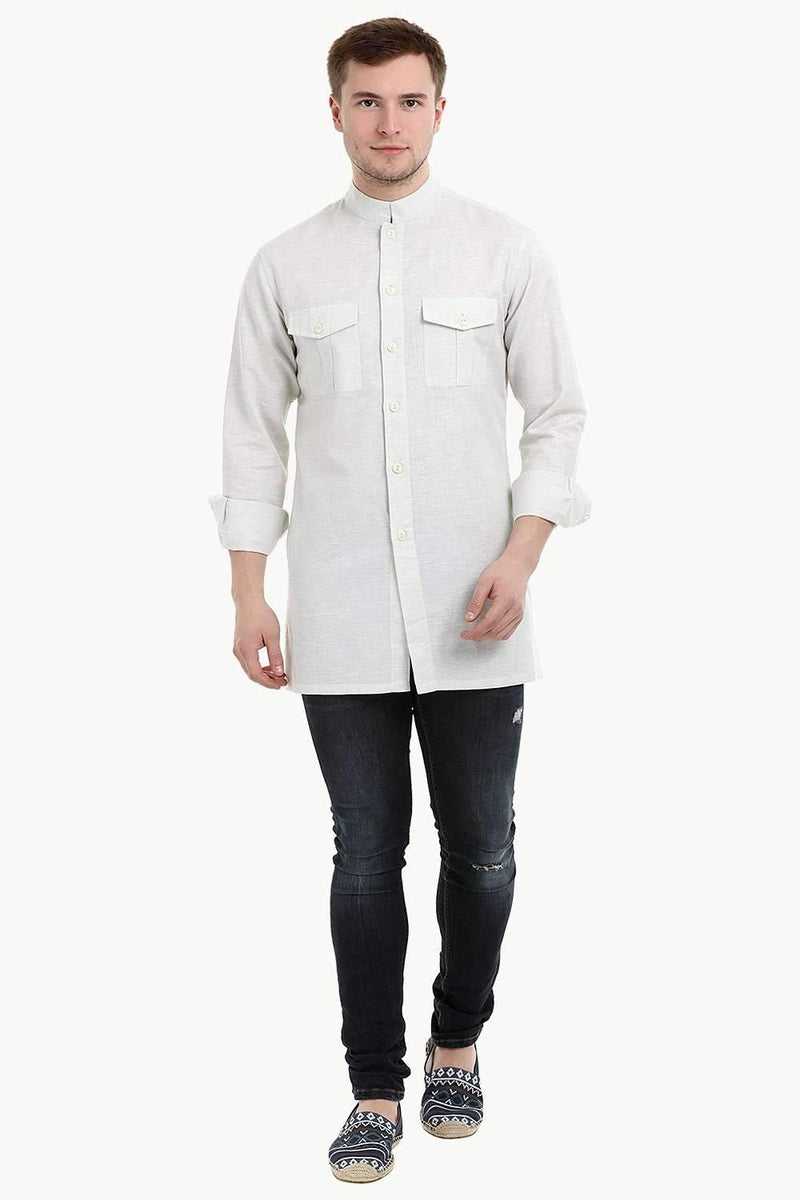 Men's Nehru Collar Short Linen Beige Kurta