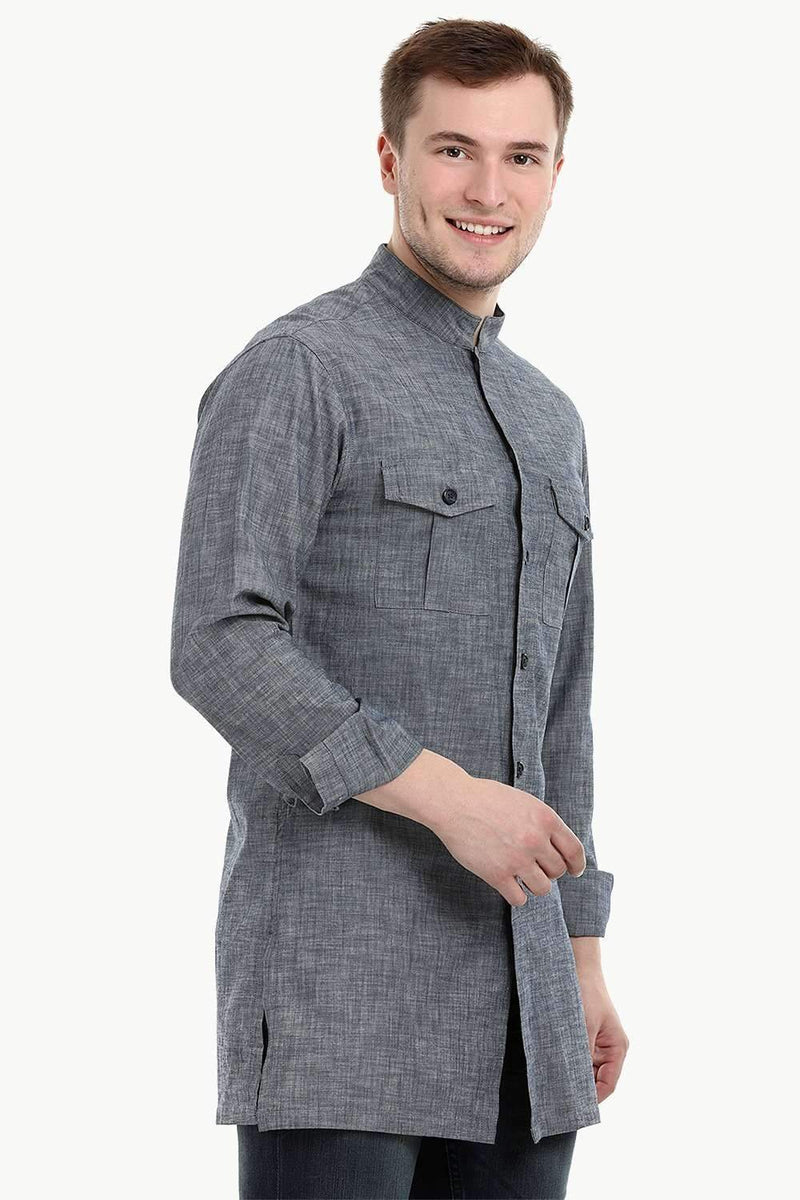 Men's Nehru Collar Short Denim Kurta