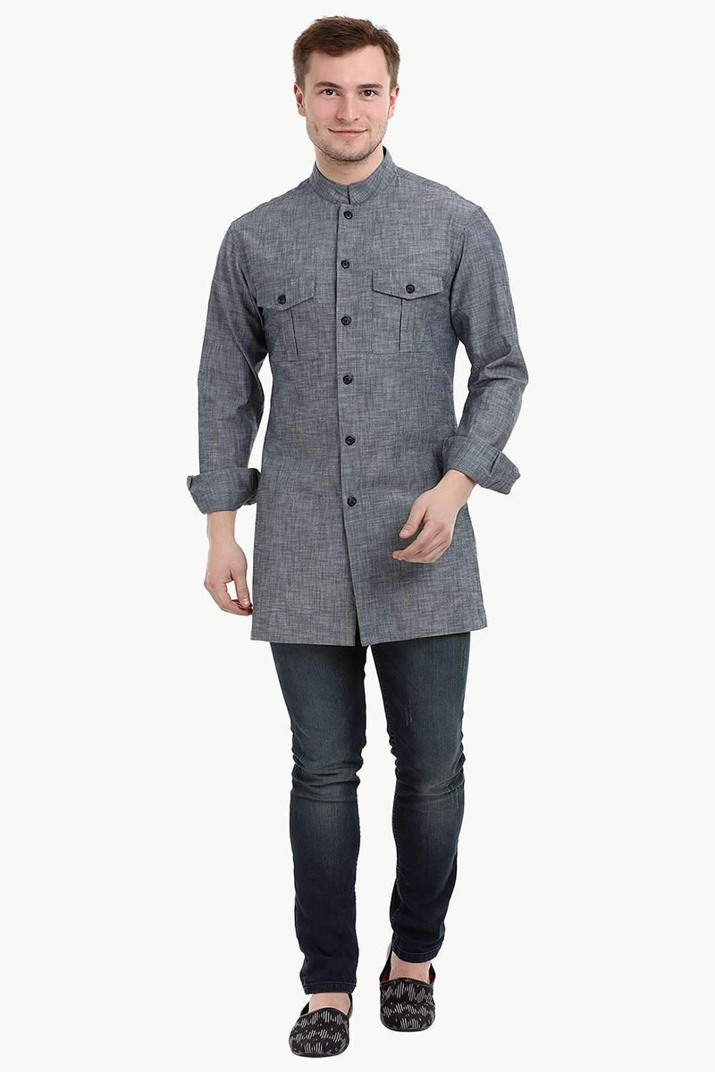 Men's Nehru Collar Short Denim Kurta