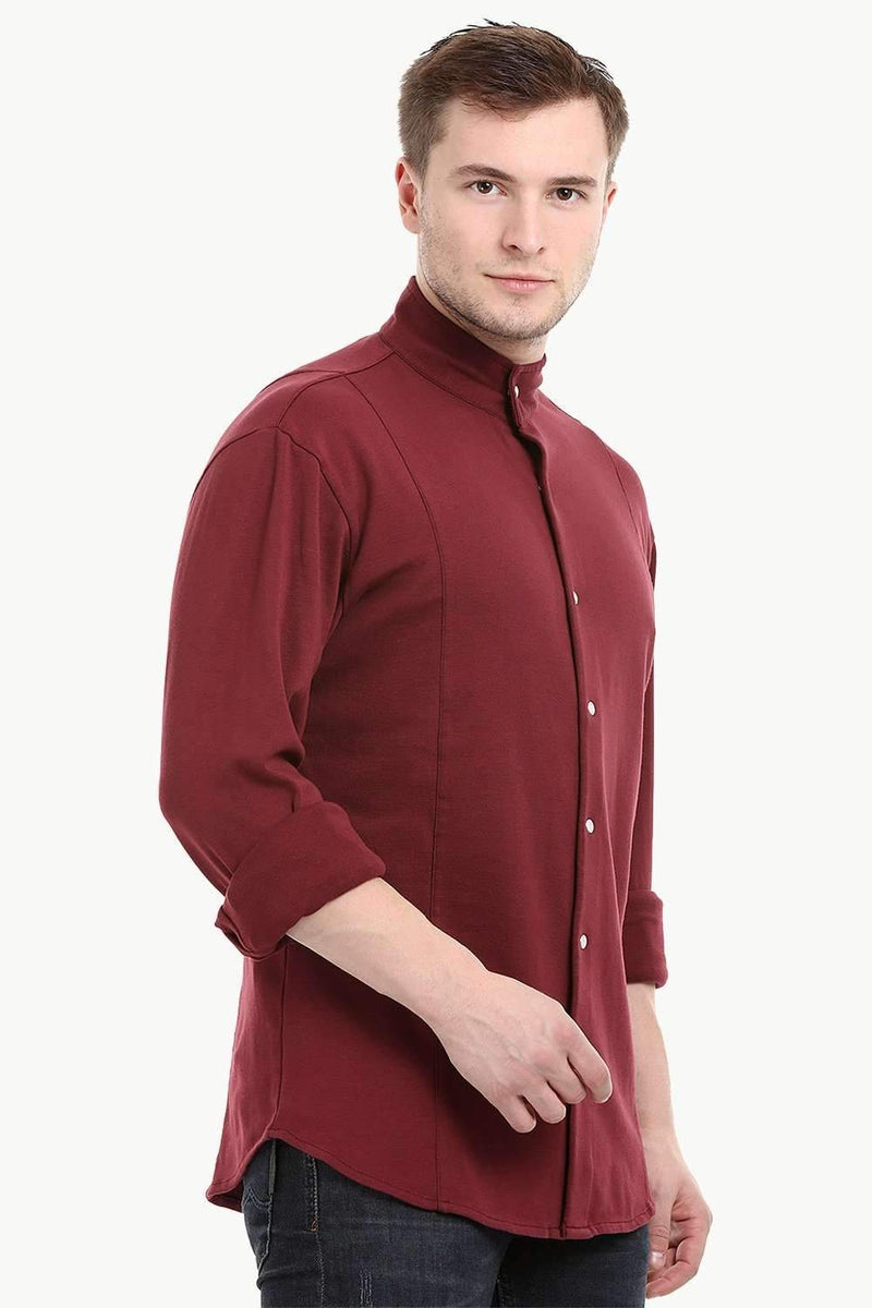Men's Snap Button Knit Maroon Shirt