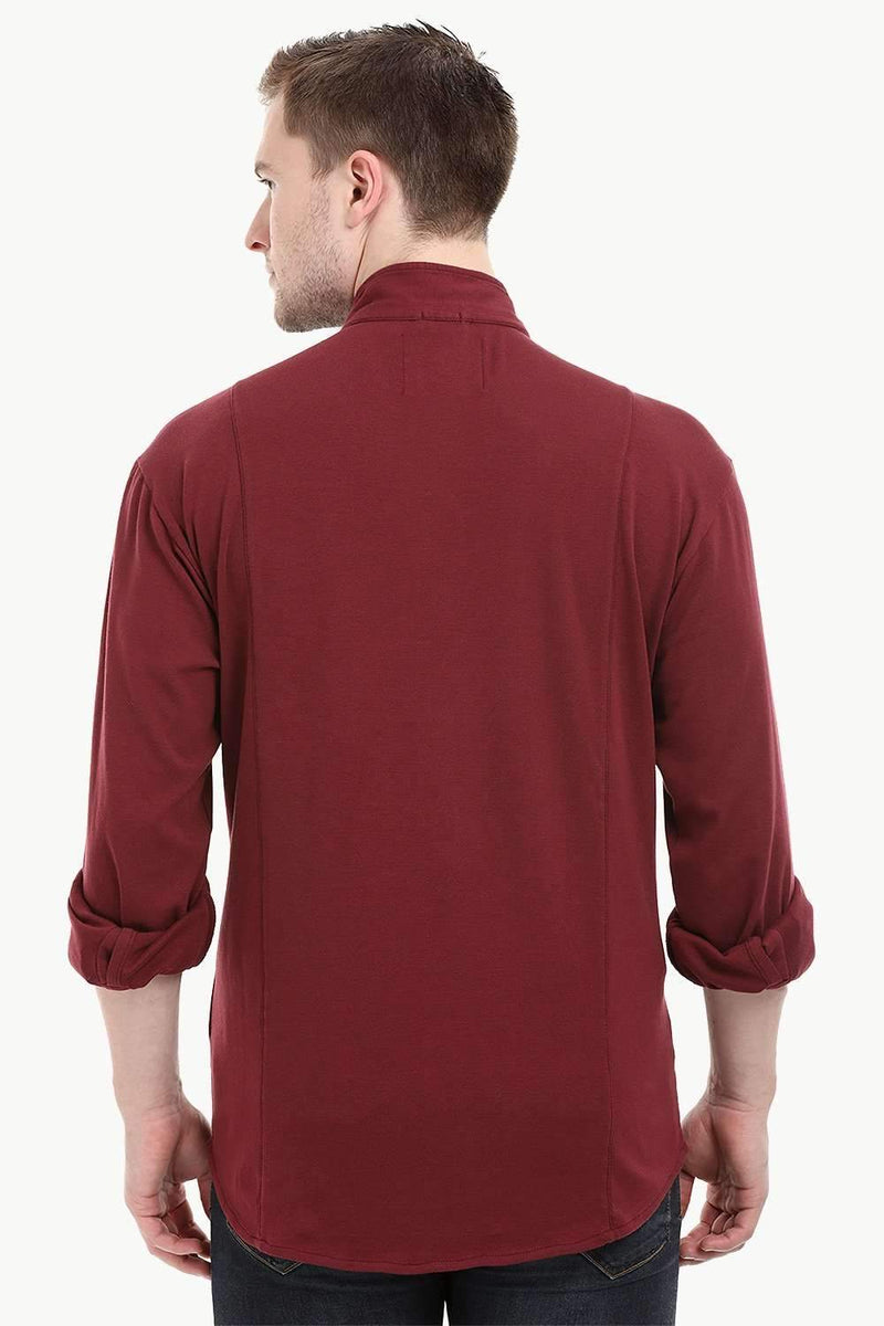 Men's Snap Button Knit Maroon Shirt