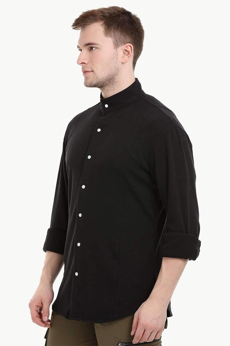 Men's Snap Button Knit Black Shirt