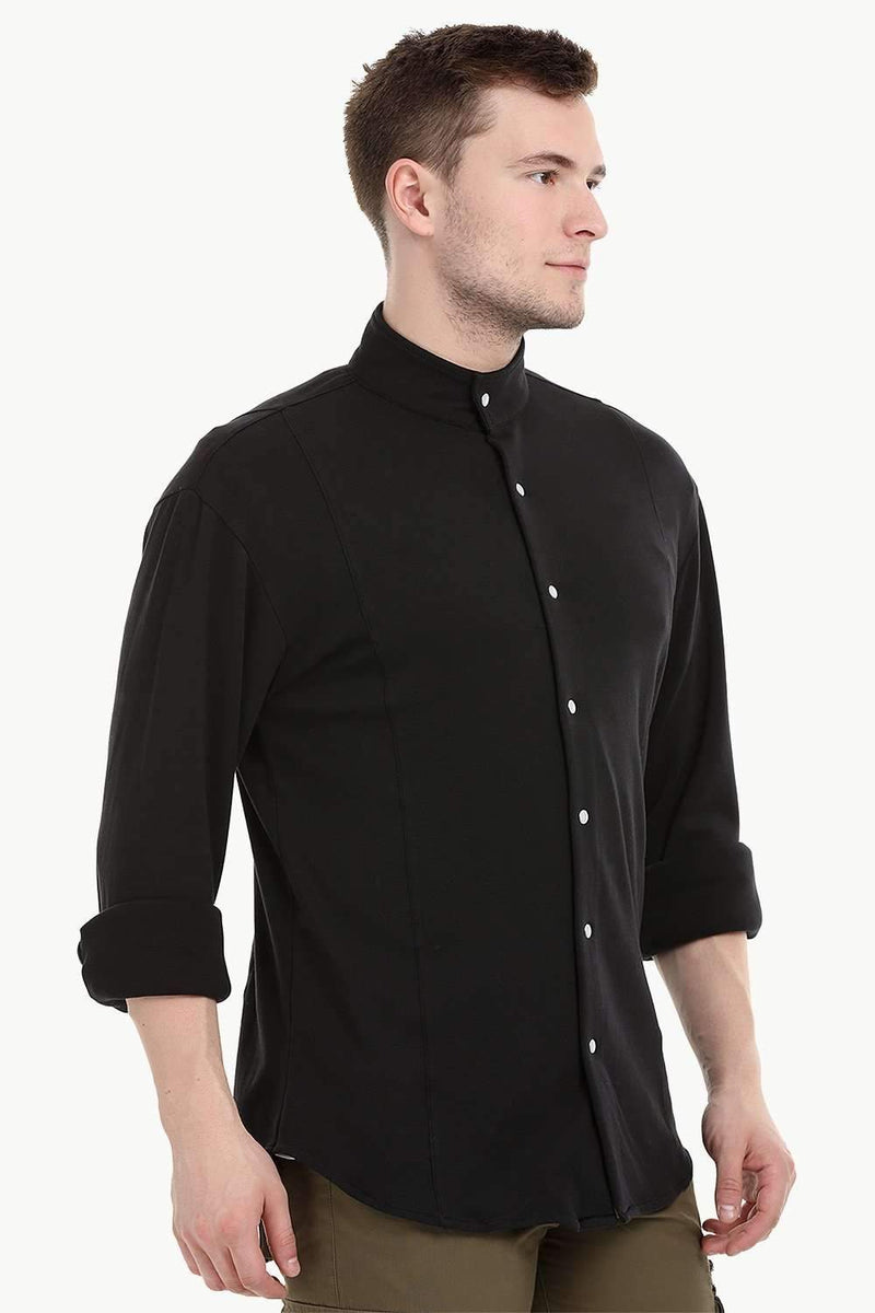 Men's Snap Button Knit Black Shirt