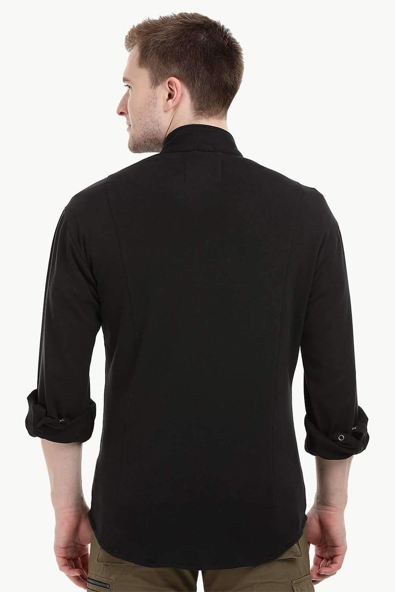 Men's Snap Button Knit Black Shirt