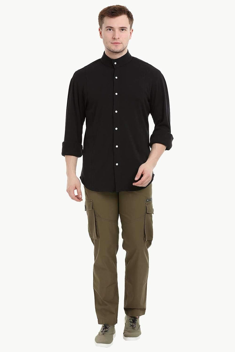 Men's Snap Button Knit Black Shirt