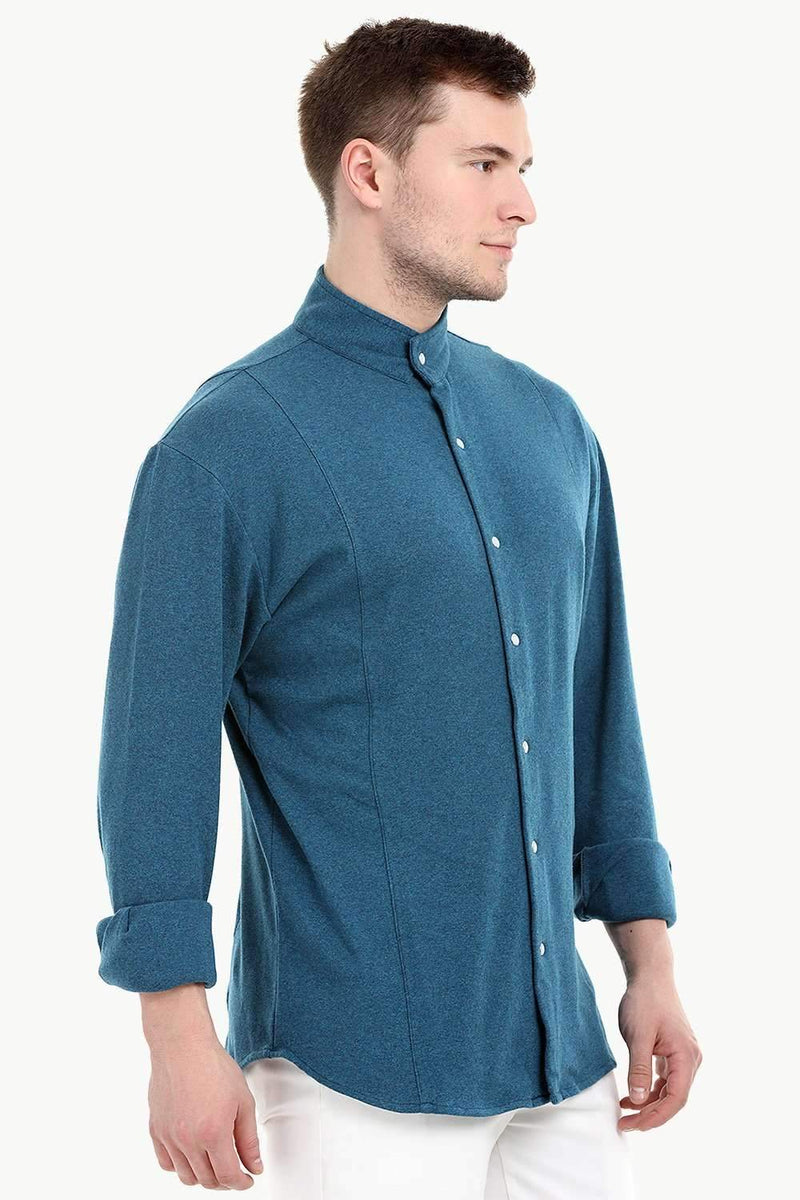 Men's Snap Button Knit Sky Blue Shirt