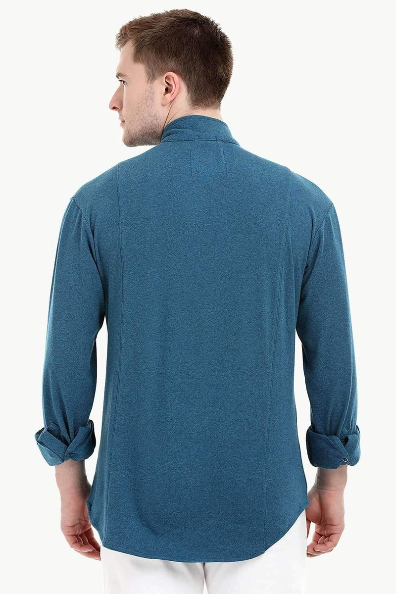 Men's Snap Button Knit Sky Blue Shirt