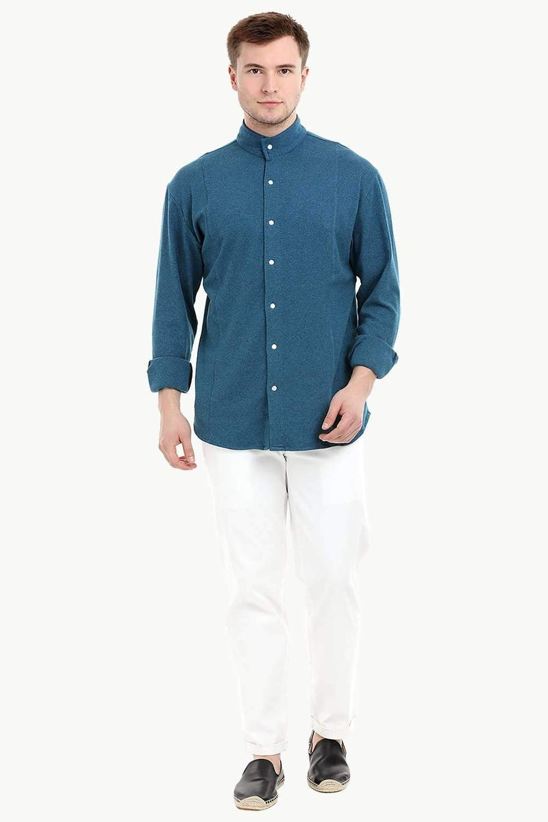 Men's Snap Button Knit Sky Blue Shirt