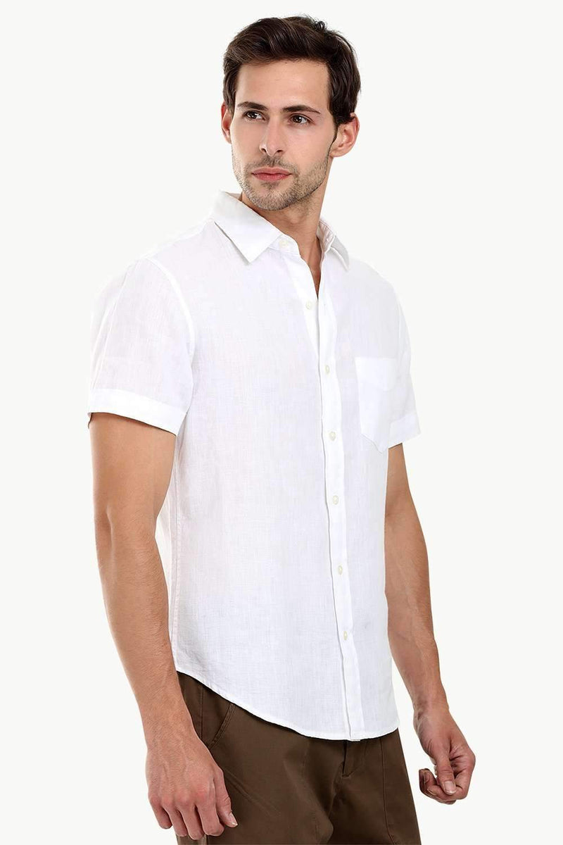 Men's White Linen Short Sleeves Shirt