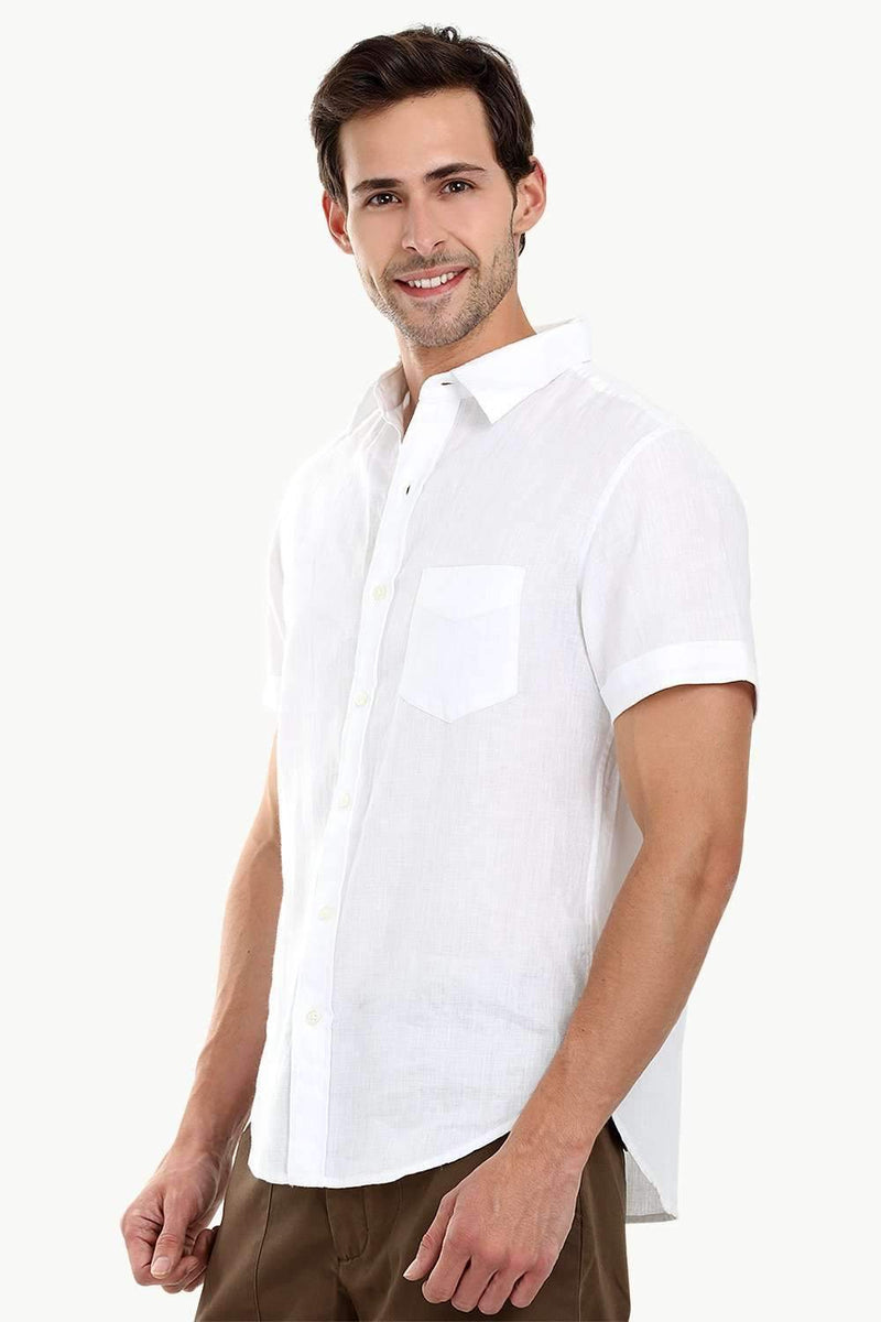 Men's White Linen Short Sleeves Shirt