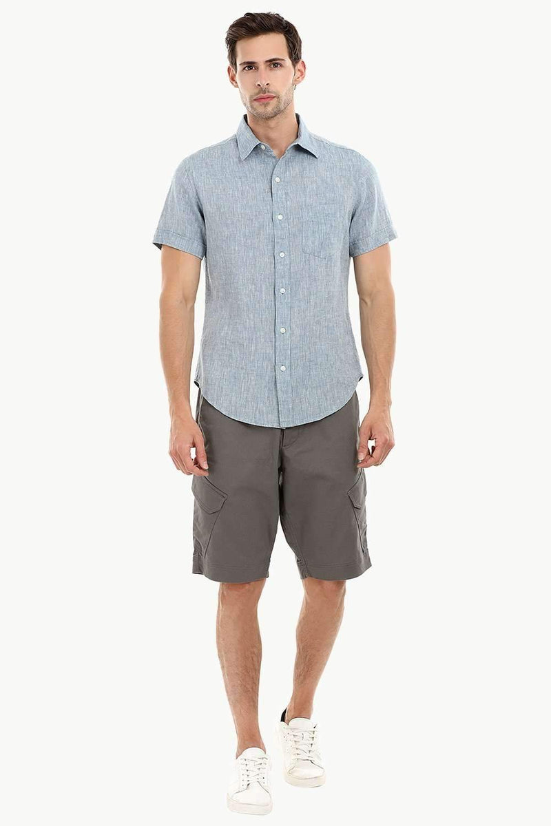 Men's Indigo Linen Short Sleeves Shirt
