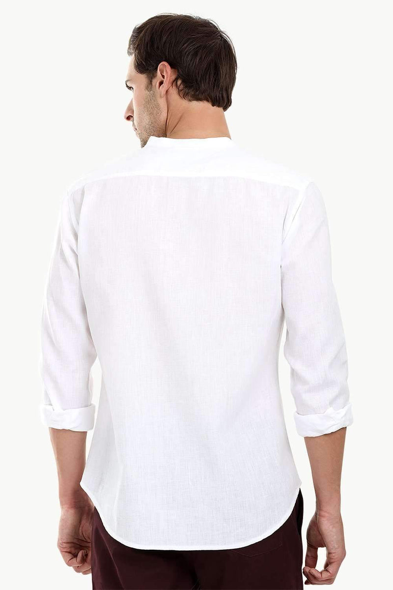 Mandarin Collar White Linen Shirt