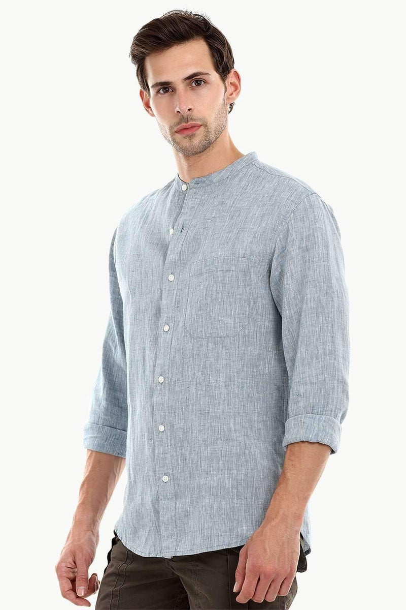Mandarin Collar Indigo Linen Shirt