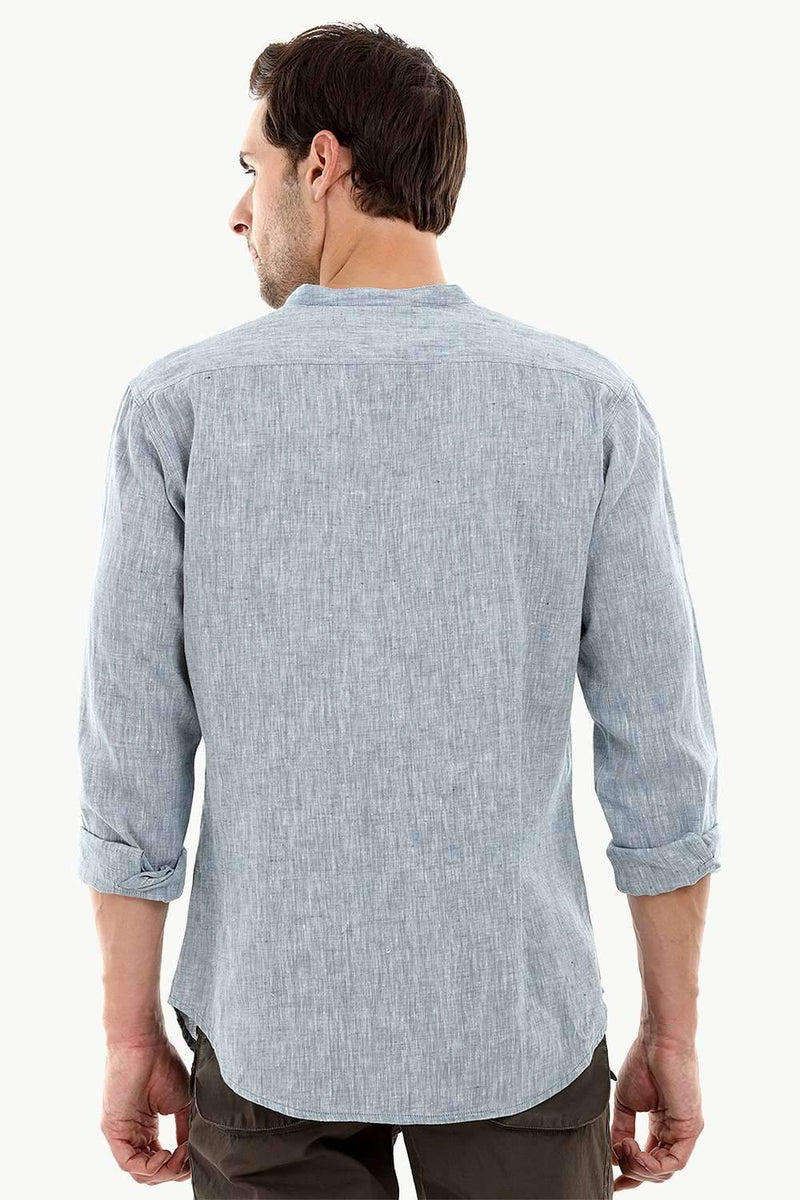 Mandarin Collar Indigo Linen Shirt