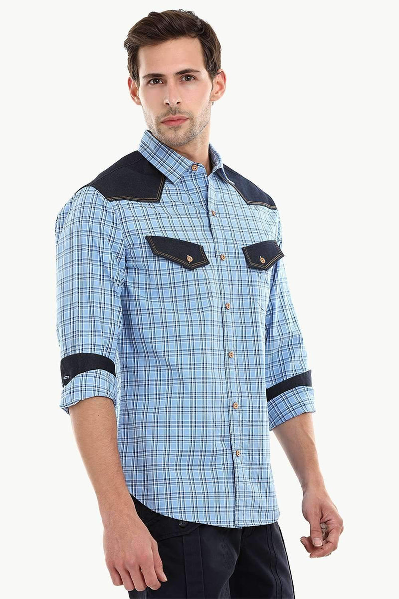 Casual Denim Glen Plaid Shirt