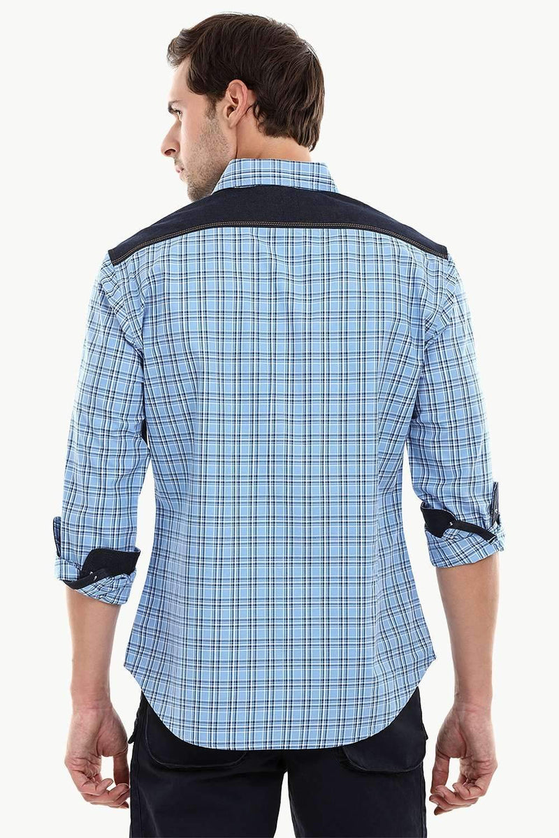 Casual Denim Glen Plaid Shirt