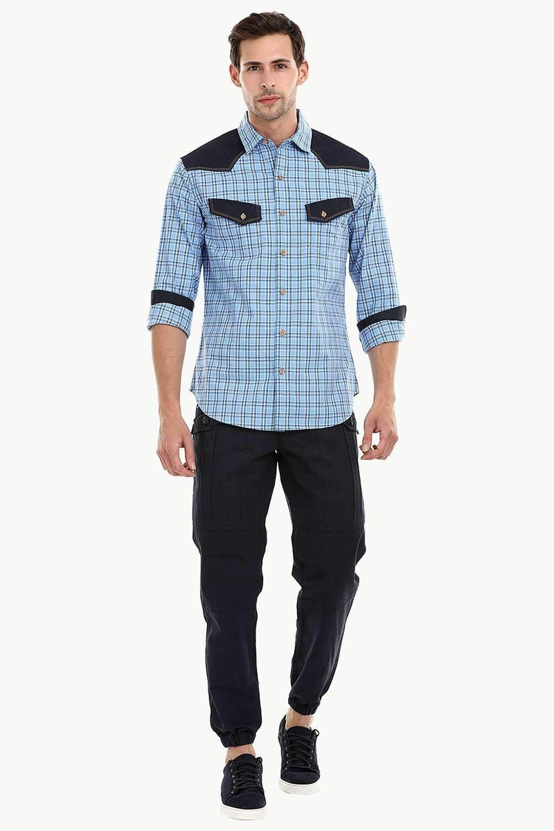 Casual Denim Glen Plaid Shirt