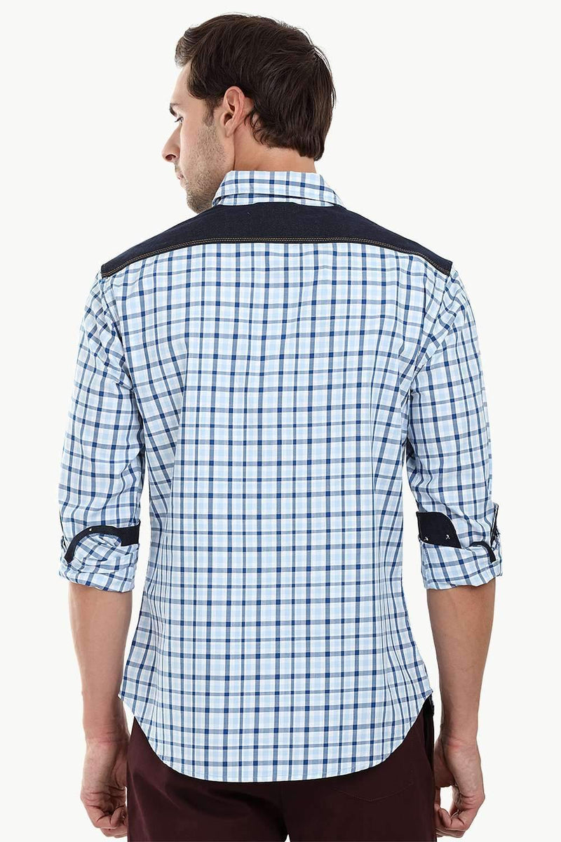 Casual Denim Twin Pocket Check Shirt