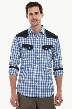 Casual Denim Plaid Check Shirt