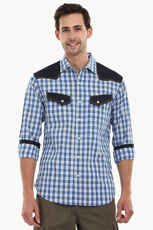 Casual Denim Plaid Check Shirt