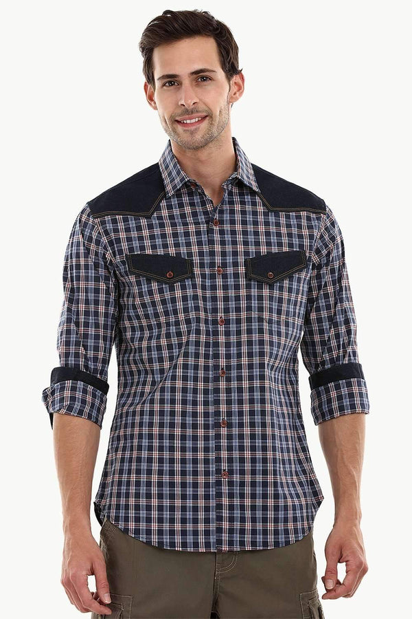 Casual Denim Plaid Cotton Check Shirt